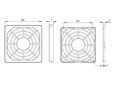 Чертеж и размеры решетки с фильтром для вентиляторов 60х60