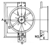 Чертеж  вентилятора RQA с диаметром 250мм - 400мм