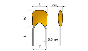 Габаритные размеры керамических многослойных конденсаторов X7R, Y5V, NPO (К10-17Б)
