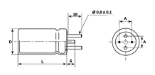 Схема, чертеж габаритных и установочных размеров конденсаторов электролитических К50-35 с наличием клапана, который обеспечивает взрывобезопасность