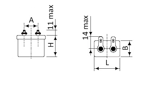 Габаритные и установочные размеры конденсаторов МБГО-1