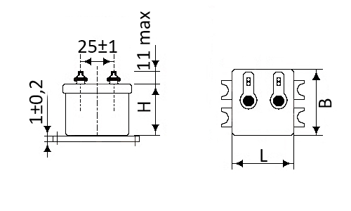 Габаритные и установочные размеры конденсаторов МБГО-2 высокой емкости