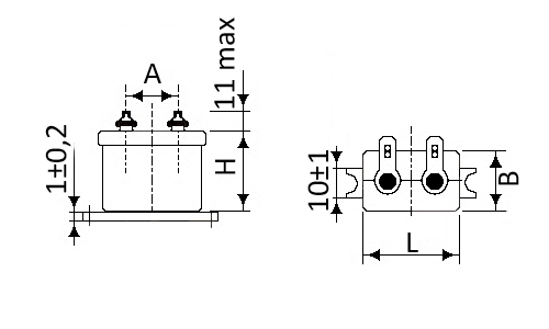 Габаритные и установочные размеры конденсаторов МБГО-2