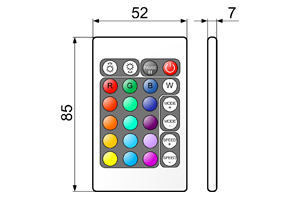 Размеры RGB контроллера с ИК пультом на 24 кнопки