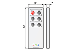 Размеры RGB контроллера с ИК пультом на 6 кнопок