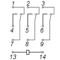 Схема электрическая принципиальная реле HLS 4453 с 3 переключающими контактами