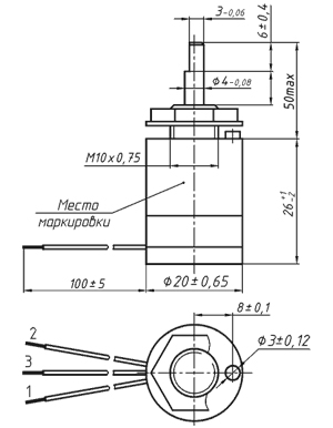 Габаритные размеры переменных резисторов СП5-35А